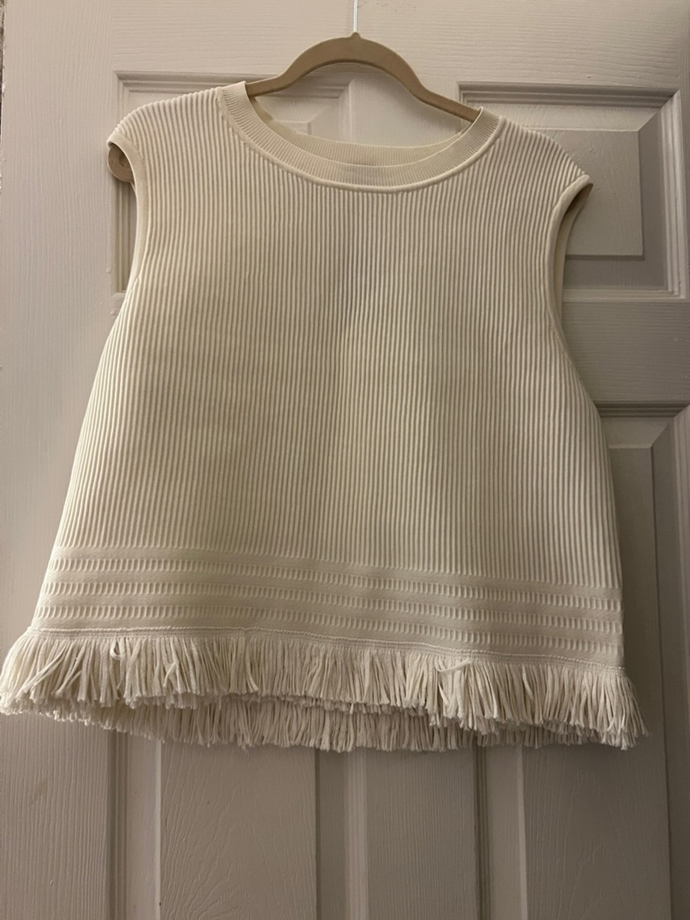 Express Cream Ribbed Fringe Tank Top